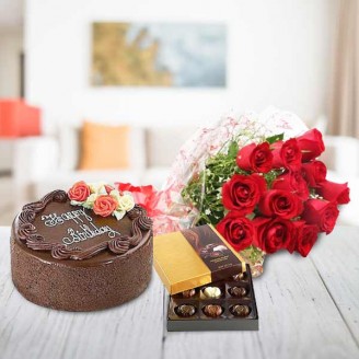 Chocolate cake flowers and assorted chocolate box Online cake and flower delivery in Jaipur Delivery Jaipur, Rajasthan